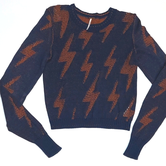 Free People Sweaters - Free People navy lightning bolt sweater,  size S